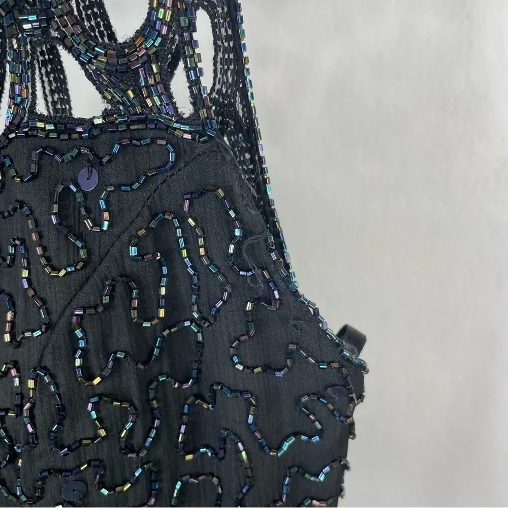 Vintage 90’s Sean Collection Black 100% Silk Beaded Cage Dress - Picture 10 of 14